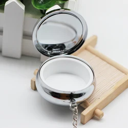 1pcs Silver Plated 42mm Pill Box With Keychain Drug Holder Medicine Tablet Capsule Box Container Storage Travel Round