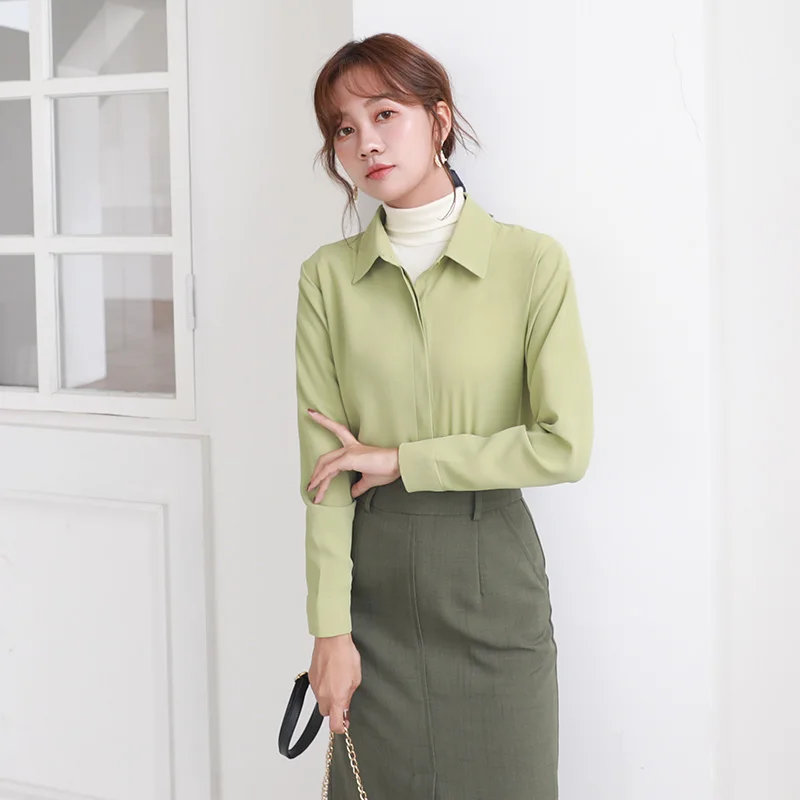 Brand Simplicity Chiffon Shirt and Tops 2024 New Women Solid Colors Casual Long Sleeve Blouse Lady Office OL Shirts Blusas