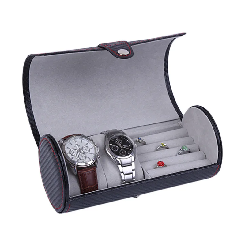 Portable Travel Watch Box Case 2 Slot Watch Organizer Storage Leather Ring Earrings Jewelry Storage Box Horloge Box