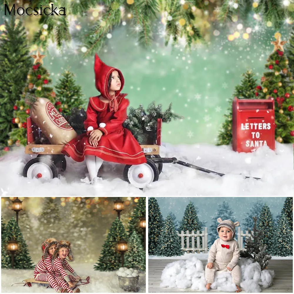 Décors de forêt d'hiver pour Noël, neige, studio photo, bokeh, arbre de Noël, photographie, portrait d'enfants, accessoires photo, arrière-plan d'enfant