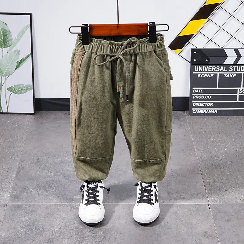 DFXD Toddler Baby Boy Pants Spring Autumn Kids Clothes Long Solid Casual Trousers Children Cargo Pants For 2-8Year Army Green