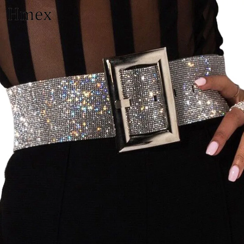 Fashion Rhinestone Women's Belt Shiny Diamond Crystal Waistband Female Female Luxury Gold Silver Waist Party Belt 2019 New