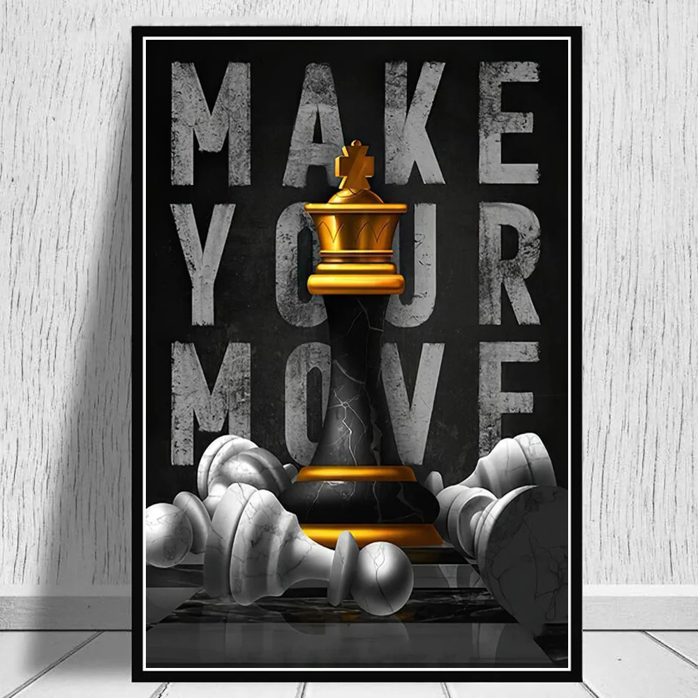 Golden Chess Motivational Life Quote Nordic Decor Wall Art Black And White Poster Painting On The  Canvas Prints Pictures