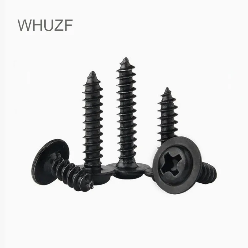 WHUZF 100-1000PCS Free Shipping M1.2 M1.4 M1.7 M2 M2.3 M2.6 M3 M4 Round Head Carbon Steel Screws Self-tapping Screw Black Padded