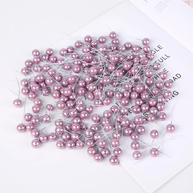 50Pcs Artificial Flower Mini Fake Plastic Berry Red Cherry Pearlescent Stamen Wedding Christmas DIY Crafts Decorations