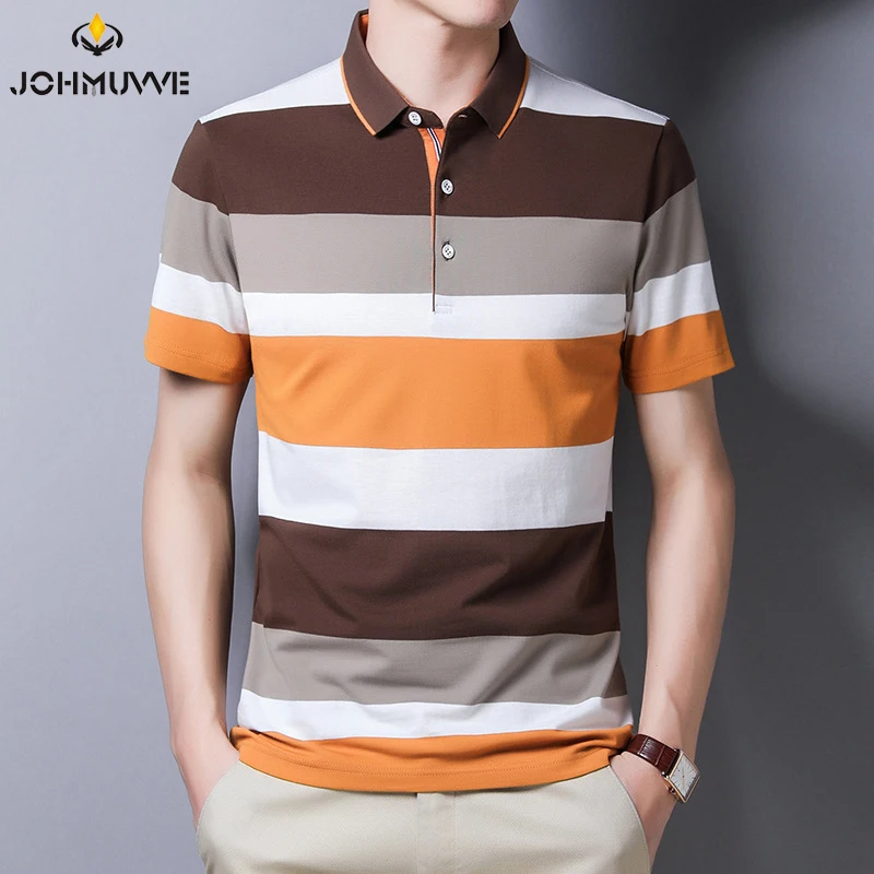 JOHMUVVE  New Men Lapel Short Sleeves Fashion Trend Versatile Three-color Polo Casual Business Work Men Summer