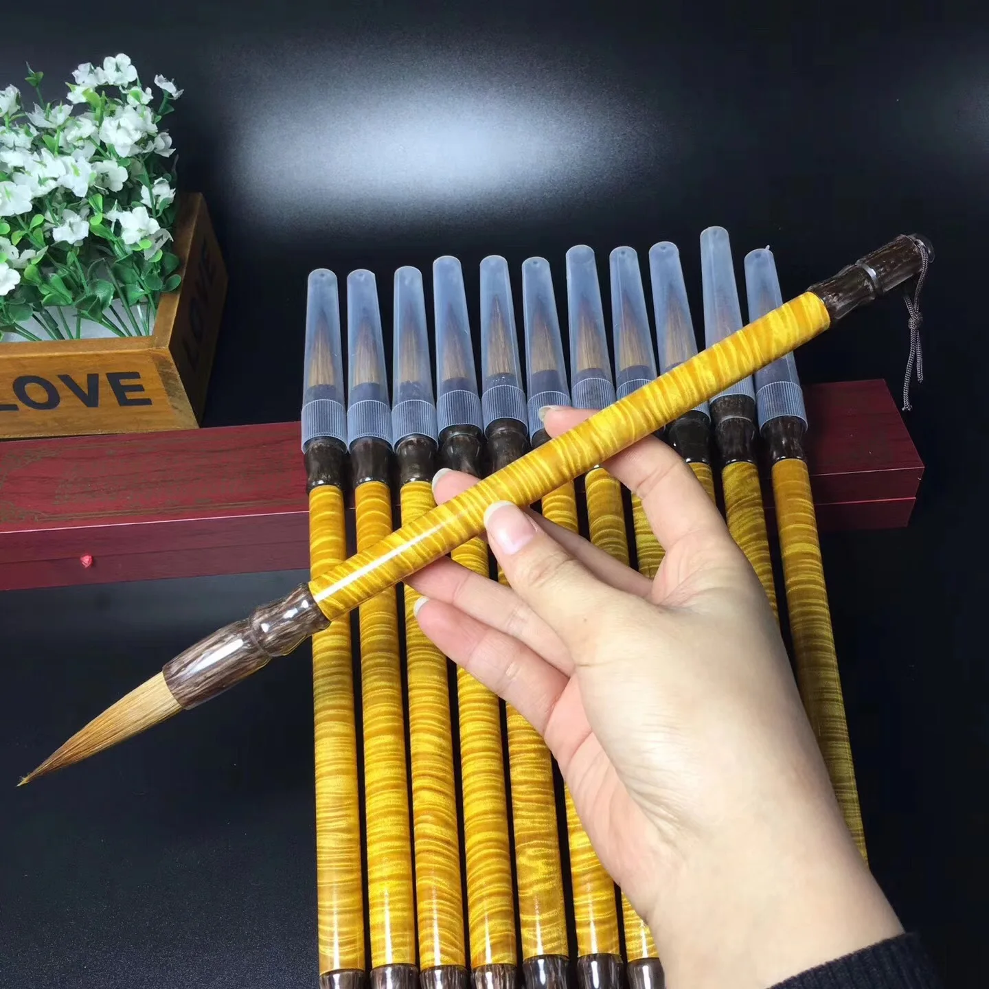 Pennello nanmu bordato in oro calligrafia forniture sala quattro tesori ramo acido insegnanti e studenti pennello da allenamento regali aziendali