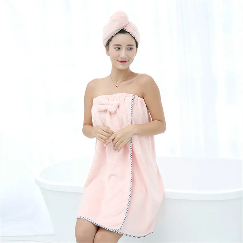 Women Bath towel Bathroom skirt Super Absorbent Quick-drying Gift for girlfriend spa Shower cap Robe Hair Towel