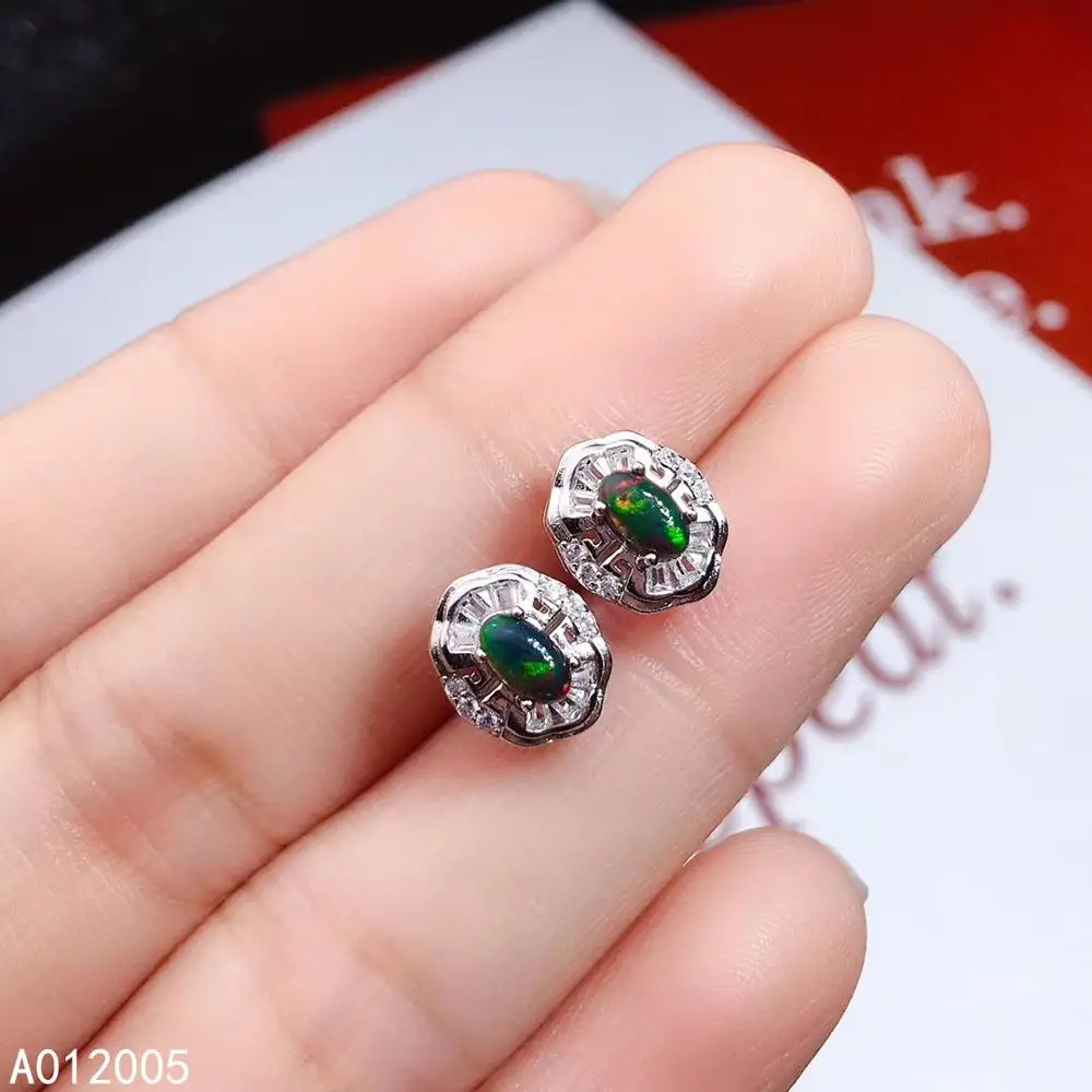 

KJJEAXCMY Fine Jewelry 925 sterling silver inlaid natural black opal female earrings Ear studs noble support detection