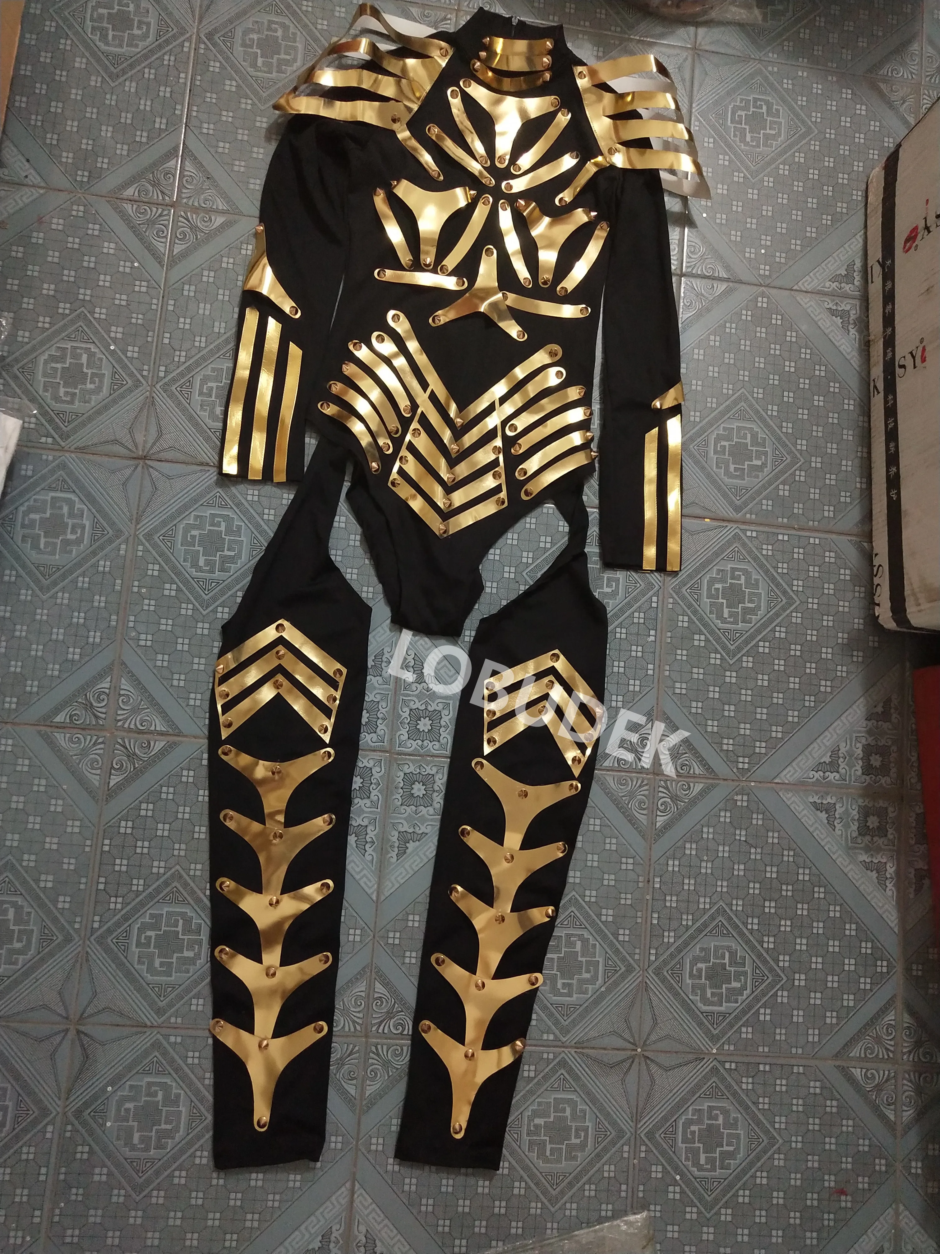 Gold Mirror Armor Jumpsuit Women Warrior Role-playing Performance Clothes Nightclub Dancer Team Show Stage Wear Cosplay Costume