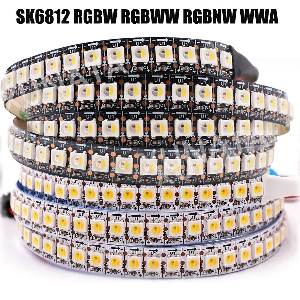 1m 2m 5m WS2812B WS2812 SK6812 Led Strip,Individually Addressable Smart RGB Led Strip,Black/White PCB Waterproof IP30/65/67 DC5V