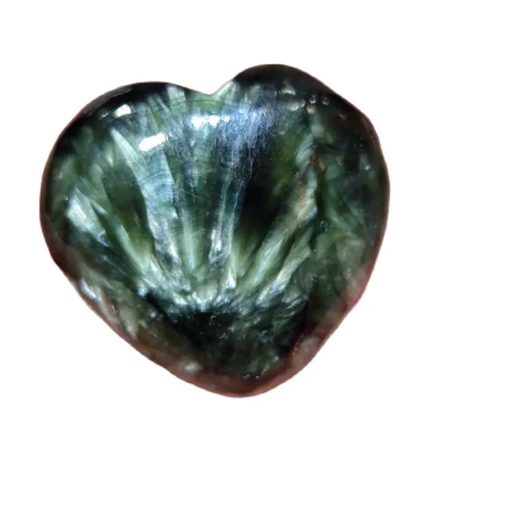 1pcs 10-15g Natural Crystal Seraphinite Carved Heart Cab Pendant Healing Crystal Diy Necklace Bracelet Luck Feng Shui Gift