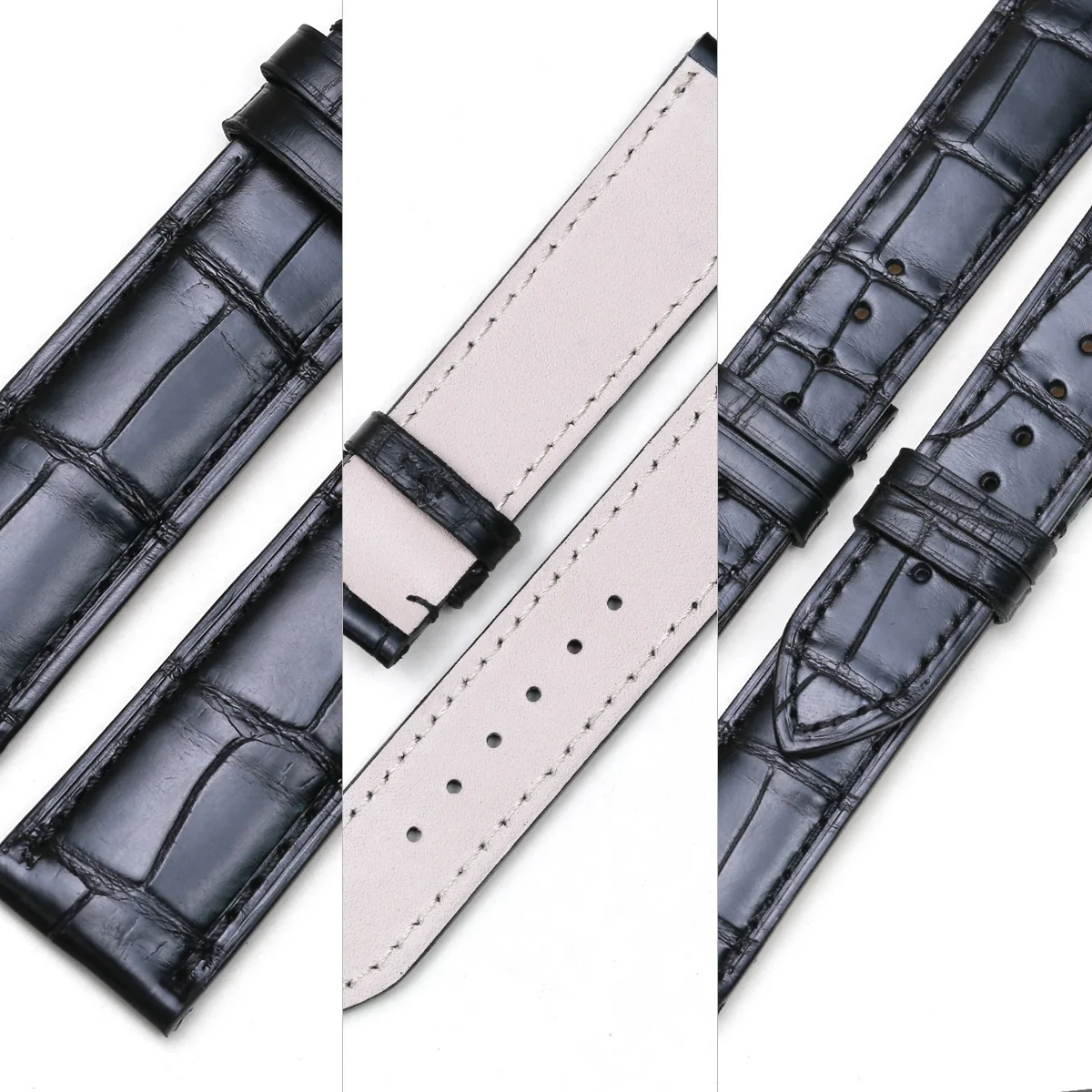 PESNO Crocodile Leather Watch Bands Men Watch Accessories Bamboo Grian Black Watch Belt Suitable for Rolex with Pin Buckle