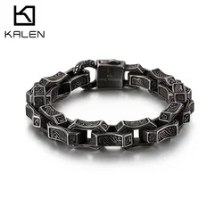 KALEN Punk Matte Link Chain Bracelet Men Stainless Steel 23.5cm Chunky Mysterious Symbol Charm Bangle Homme Jewellry 2020