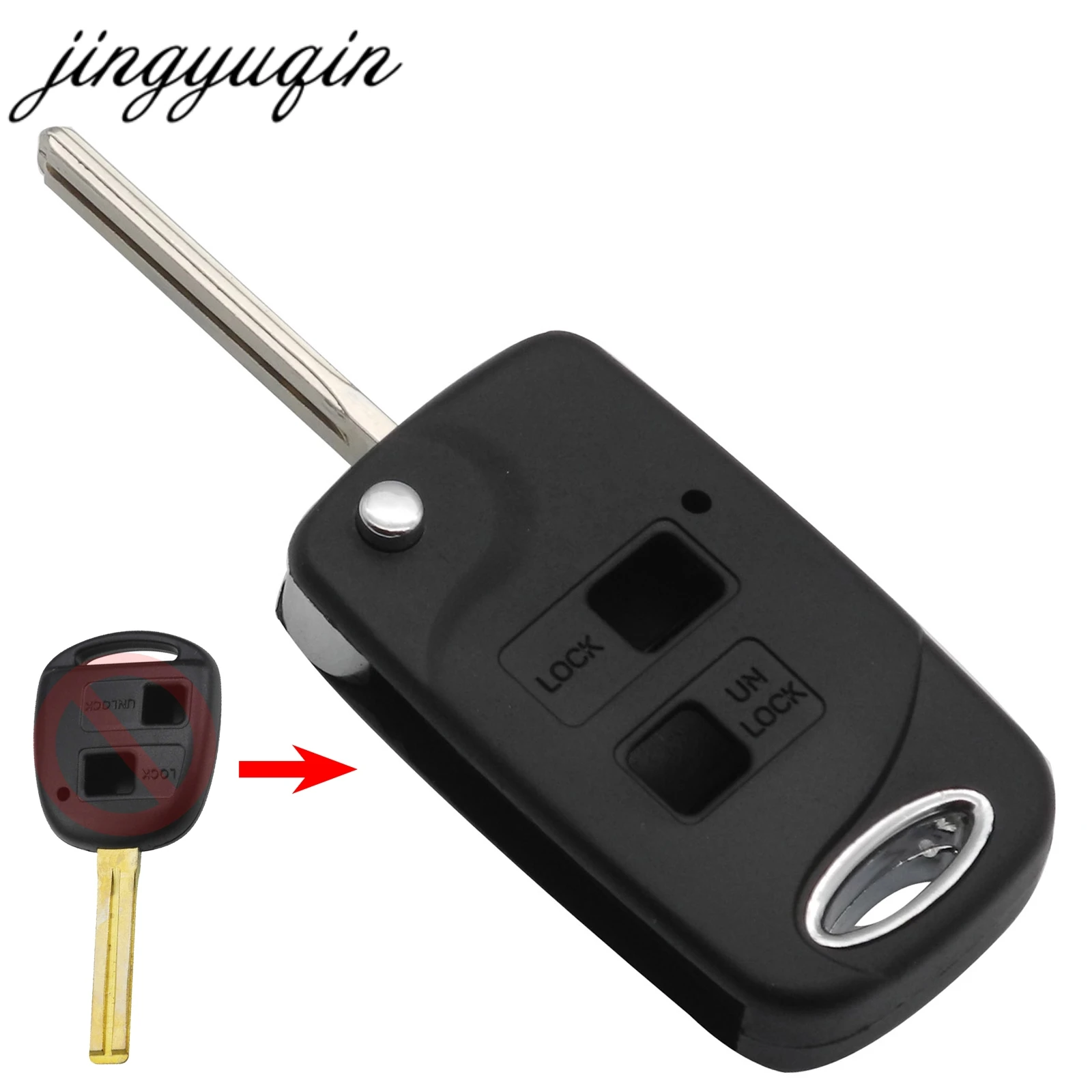 

Jingyuqin Folding Flip 2 Button Remote Key Shell For Toyota Yaris Prado Tarago Camry Corolla Land Cruiser Uncut/Cut Key Blade