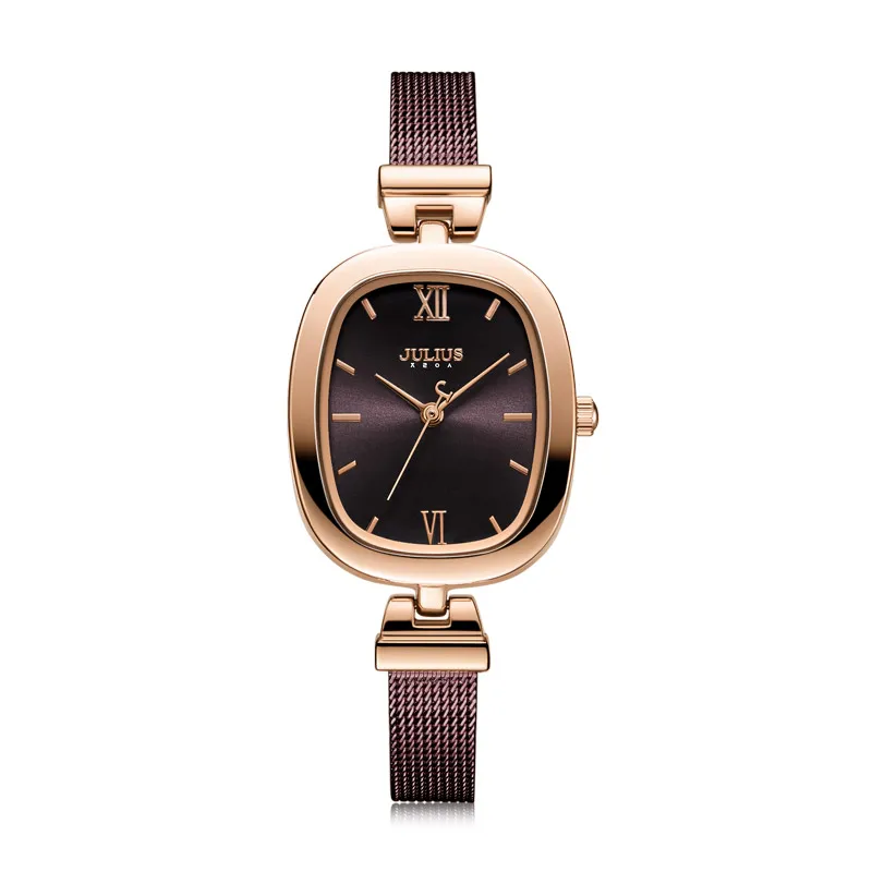 Julius JA-1173 Square Face Stainless Steel Rose Gold Bracelet Watch Mesh Band Fashion Quartz Watch New Arrival With Gift Box