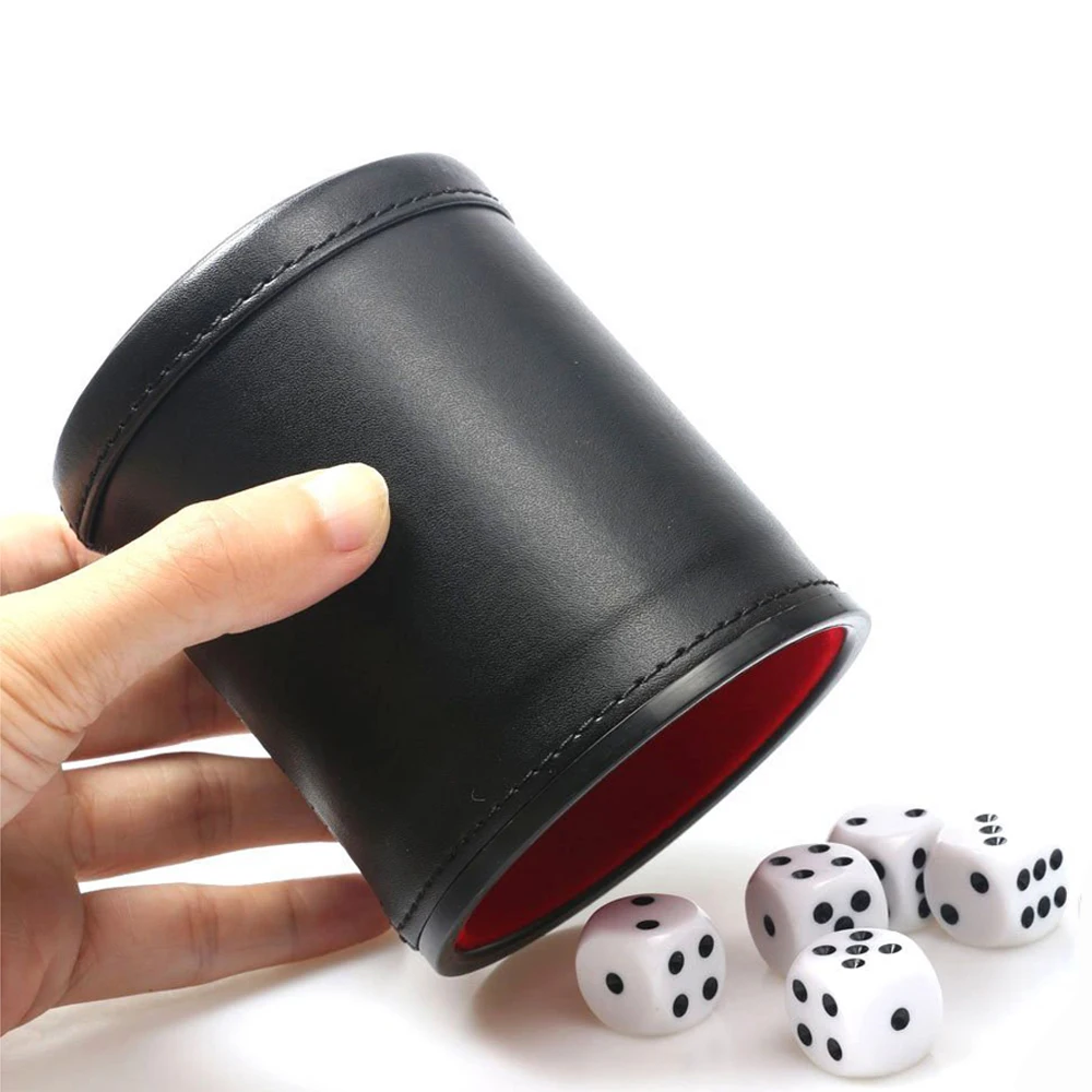 Wholesale 15pcs Dice Cups New Black PU Leather Red Flannel Mute Dice Cup Bar Game Supplies With Dices