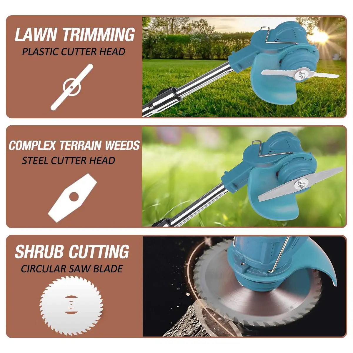 Cordless electric lawn mower 450W lawn mower weeds brush length adjustable knife garden tools 18V lithium ion battery
