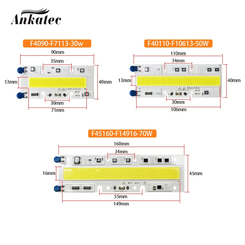 Chip LED COB de 30W, 50W, 70W, 100W, 150W, CA 220V, 110V, lámpara LED IP65 IC inteligente para luz de inundación, reflector blanco frío y cálido