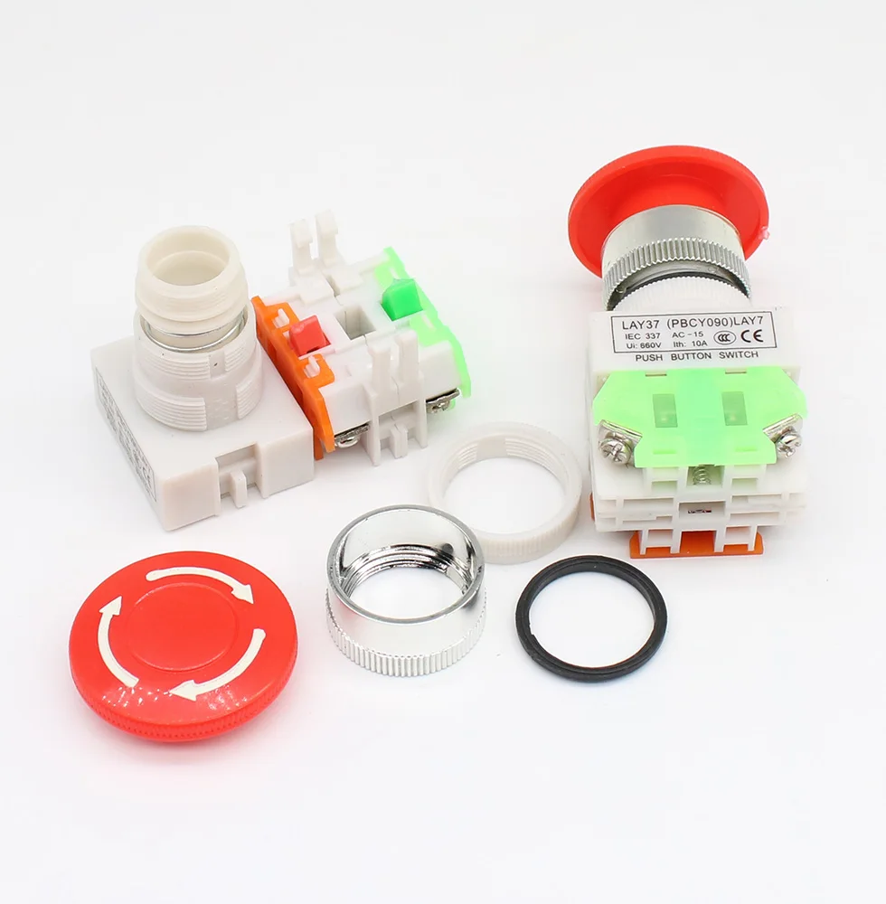 Momentary/Locking 22mm red mushroom head emergency stop button switch XB2 LAY37 NO/NC alarm button switch