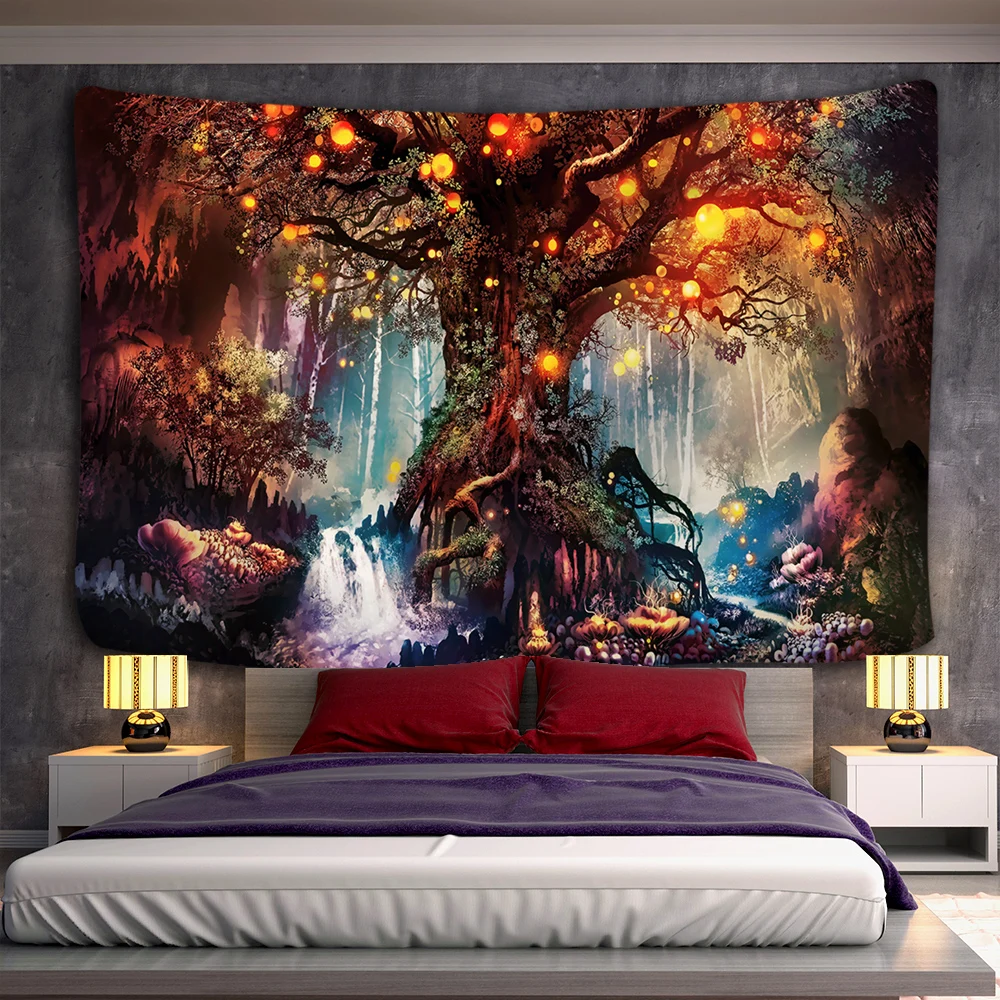 Tapisserie murale imprimée en 3D avec de grands arbres à Press, tapis décoratif psychédélique, drap de lit, hippicopter bohème, décoration d'intérieur