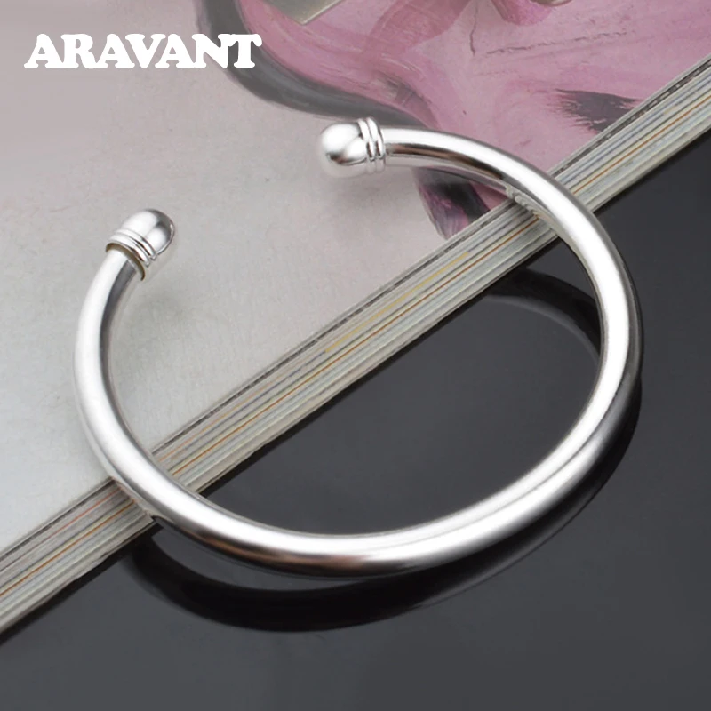 Aravant 925 Silver 5MM Double Bead Open Cuff Bracelets&Bangles For Women Fashion Jewelry