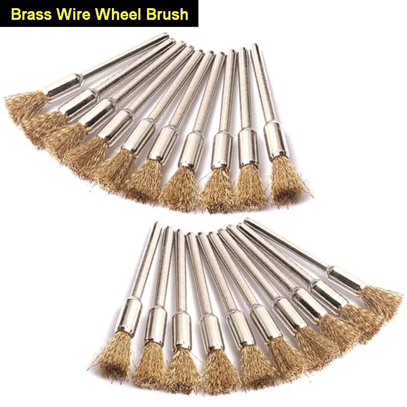 20pcs 3mm Shank Brass Wire Wheel Brush for Metal Rust Removal Polishing Brush for Dremel Rotary Grinder Tool