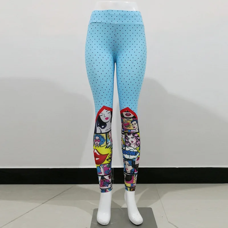 FCCEXIO New Women Funny Cartoon Leggings High Waist Printing Long Pants Female Workout Patchwork Jeggings Sports Fitness Legging