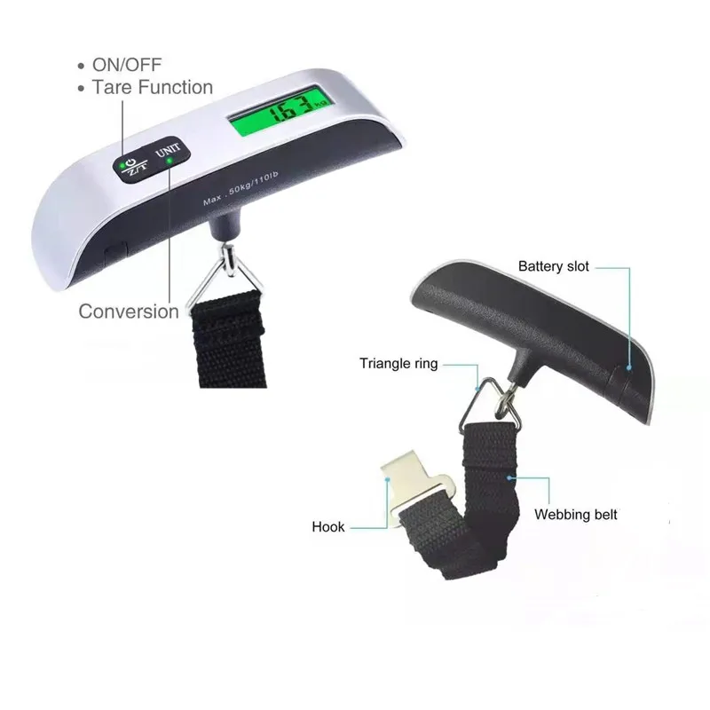 50kg/110lb digitální zavazadlového hudební stupnice 40kg*10g závěsný hudební stupnice s podsvícení elektronická přenosné kufr cestovní weighs závěsný měřítcích