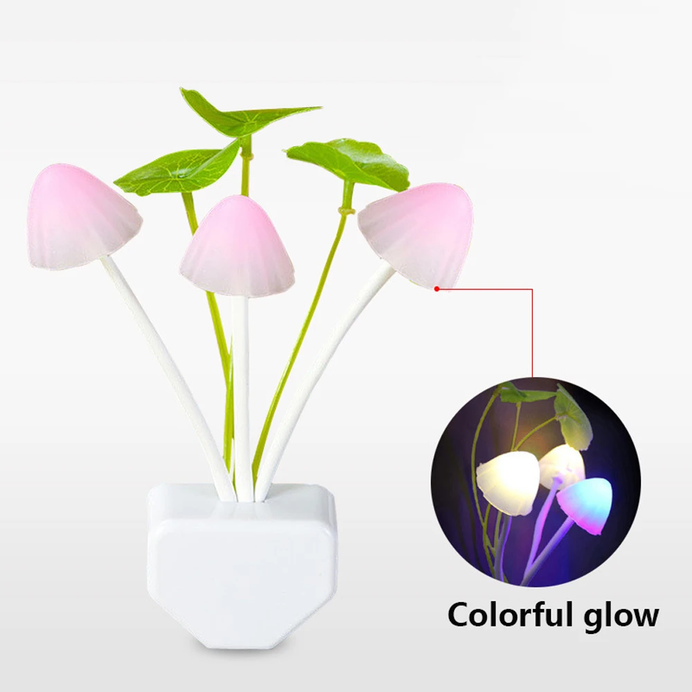 Novelty Mushroom Fungus Night Light EU & US Plug Light Sensor 220V 3 LED Colorful Mushroom Lamp Led Night Lights