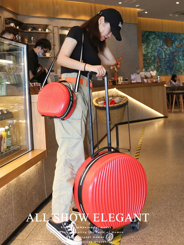 Travel Suitcase Luggage Case White Red Green18"Circular Carry-on Suitcase Bag on Wheels Travel Suitcases with Wheels suit