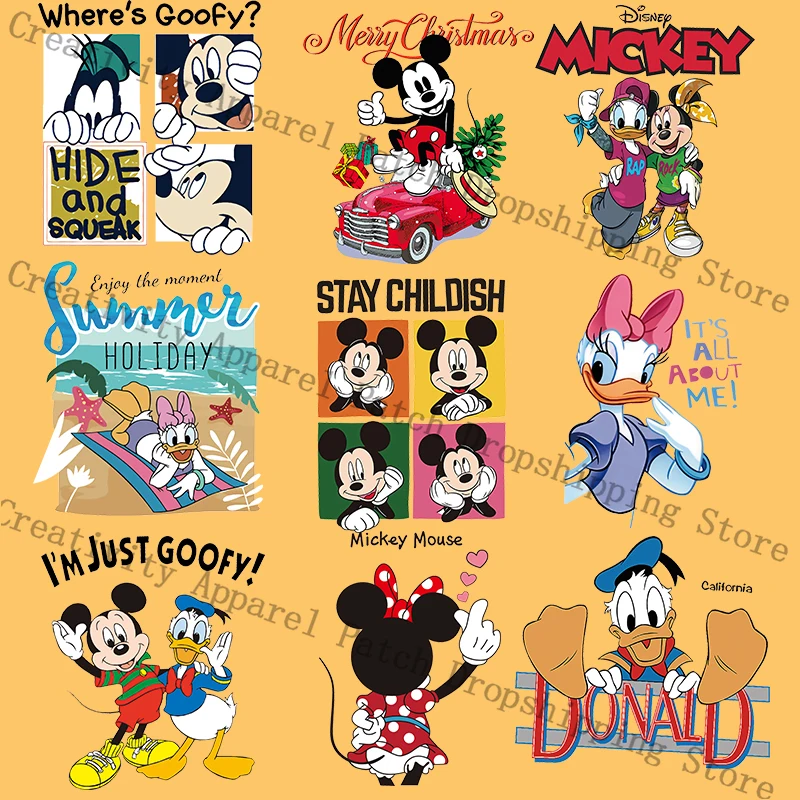 Thermo Adhesive Patches for Disney Clothes Fashion Mickey Minnie Mouse Daisy Donald Duck Goofy Cartoon Heat Transfer Stickers