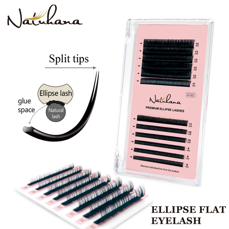 NATUHANA Lashes 8~15Mix Individual Flat Ellipse Eyelash Extension False Fake Eye Lash Matte Split-tips Ellipse Shape Eyelashes