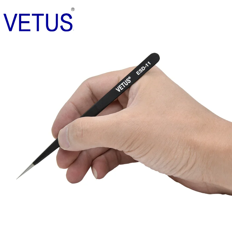 VETUS Original ESD Series ESD-11 (140mm) Anti-static High-precision Stainless Steel Tweezers Anti-acid Alkali Resistant Pincers