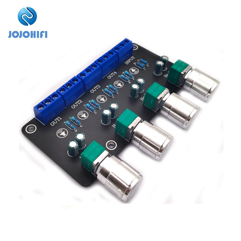 

Passive Audio Signal Splitter 1 in 4 Out Volume Knob Independently Controls Multiple Signals (3P Terminal) With Potentiometer