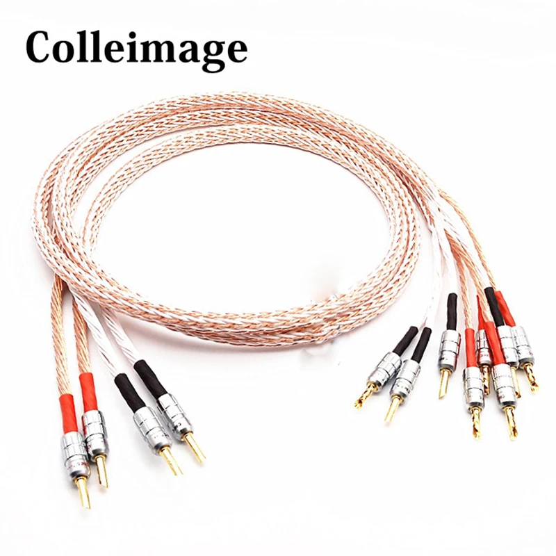 Colleimage 1 pair Hifi audio 8TC 7N OCC OCC Copper Speaker Cable Banana to Banana loudspeak Wire Biwire Speaker Cable