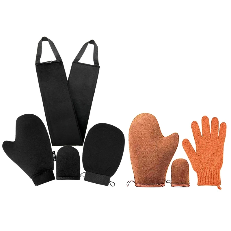 4Pcs Self Tanning Mitt with Back Lotion Applicator Kit Exfoliator Glove Finger Face Mittens Summer Sunscreen Cream Spray Mousse