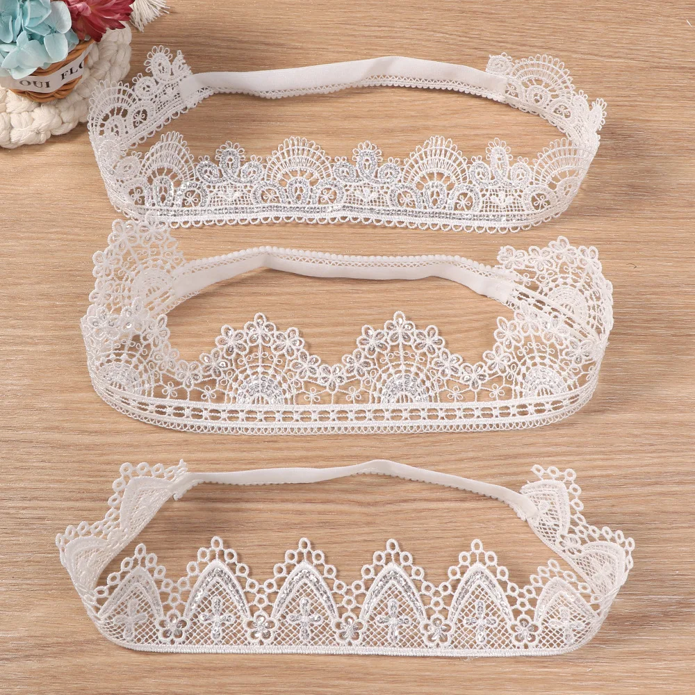 

Boutique 12pcs Fashion Sequin Tiaras Floral Lace Trim Newborn Headbands Glitter Cartoon Soft Hairbands Princess Headwear