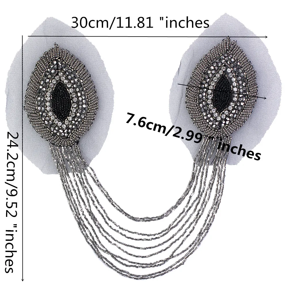 Handmade Epaulette Beading Tassel Rhinestones Crystal Floral Shoulder Epaulettes Patches Blazer Accessories 2 pieces