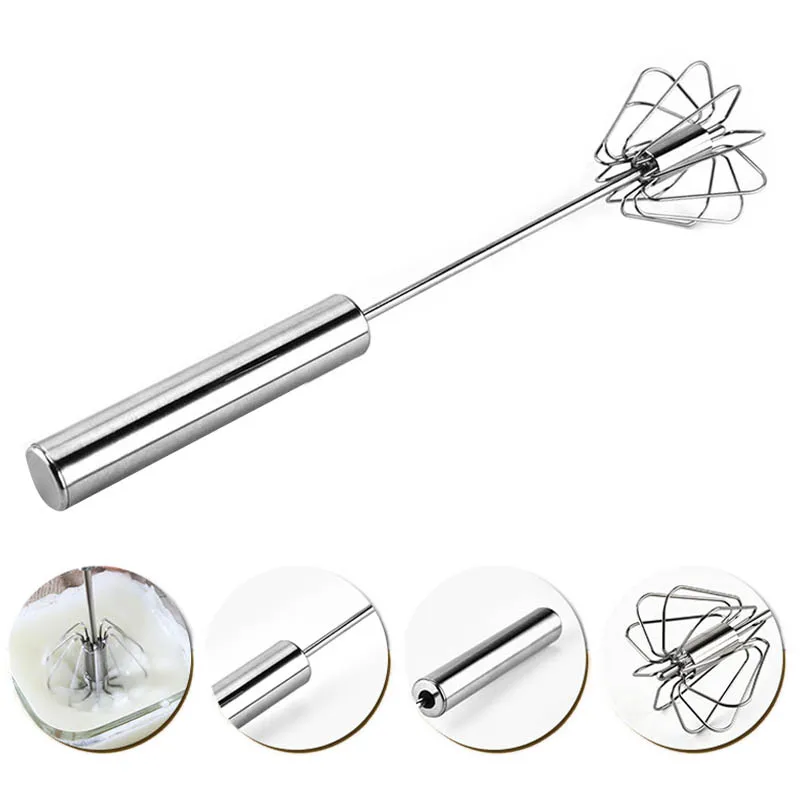 Semi Automatic Egg Beater 304 Stainless Hand Pressure Rotating Hand Mixer Self Turning Egg Stirrer Kitchen Accessories Egg Tools