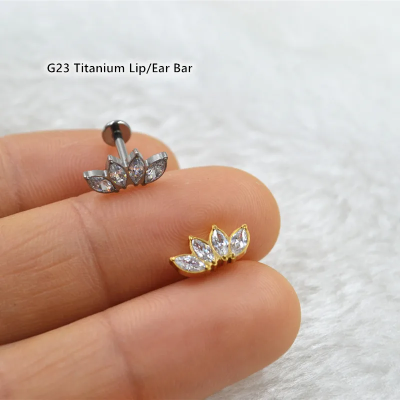 20pcs Body Jewelry -New 16G All G23 Titanium Crown CZ Gems Lip Labret Bar Ear Helix Tragus Rook Bar Piercing Jewelry Sliver/Gold