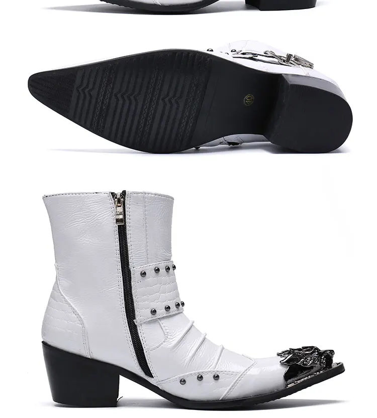 Herren Maßgefertigte Schlangenleder-Stiefel mit Nieten, Mittelhoch, Spitze Zehenkappe, Luxuriöser Singer-Modell-Stil, Bar-Party, Persönlichkeit, Herbstschuhe – Detail 33