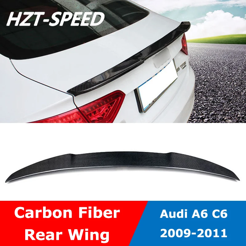 

V Type Carbon Fiber Rear Trunk Boot Lip Spoiler Wing For Audi A6 C6 2009-2011