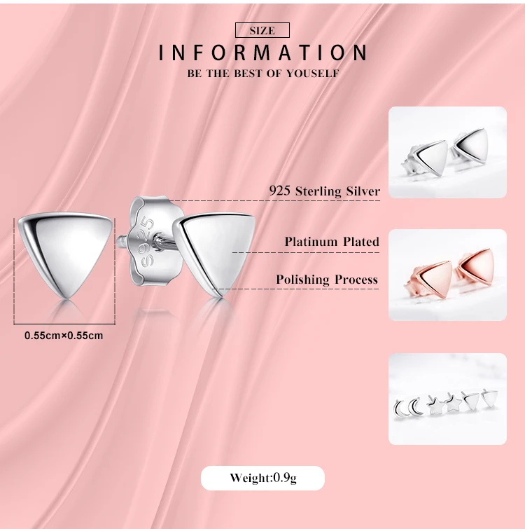 Modian 2021 Hot Sale Real 925 Sterling Silver Fashion Exquisite Triangle Stud Earrings Simple Style For Women Jewelry Bijoux