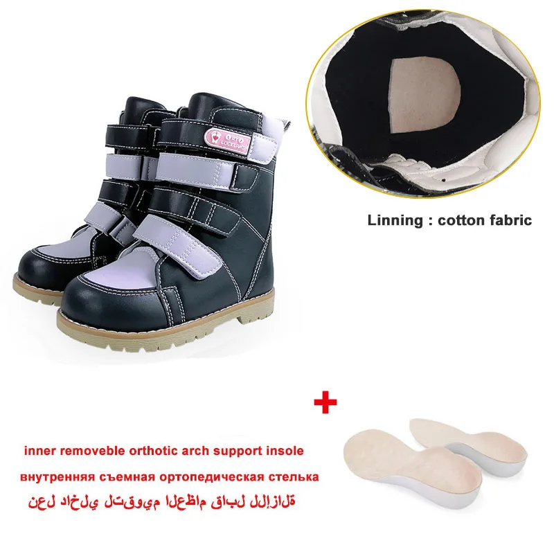 Ortoluckland Girls Shoes Cihld Orthopedic Leather Boots For Kids Toddler Long Calf Clubfoot Footwear With Orthotic Arch Insoles