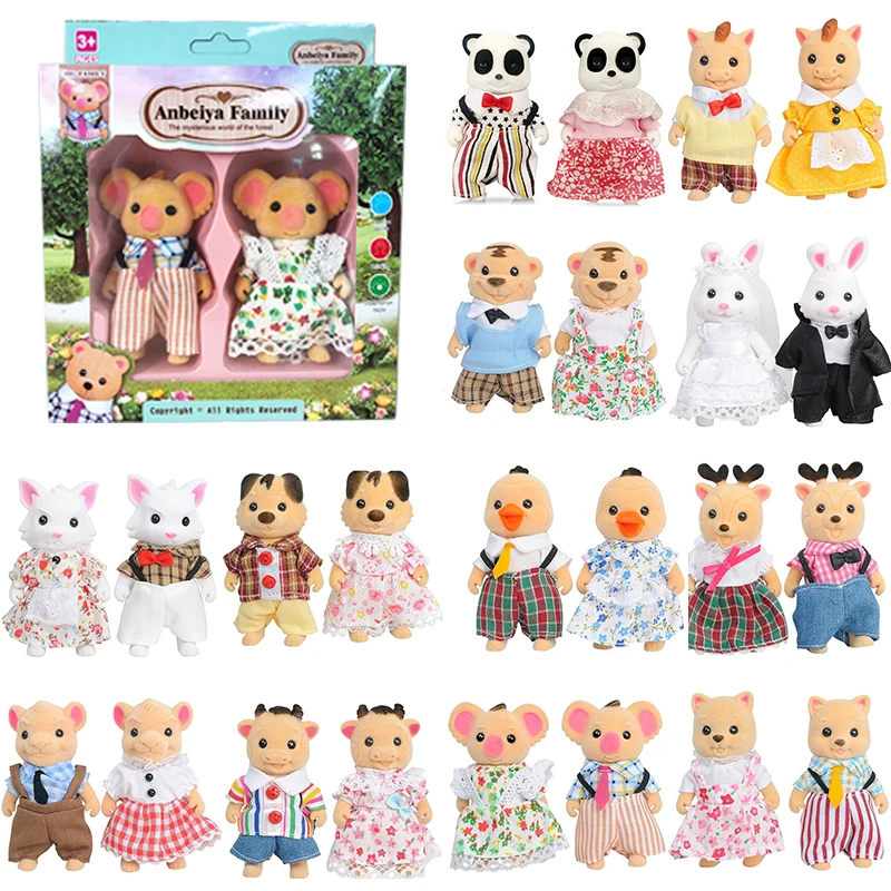 17Pcs Bosdier Familie 1:12 Pluche Poppen Set Cartoon Kinderen Speelgoed Voor Meisje Baby Verjaardag Kerstcadeau Konijn Familie poppenhuis