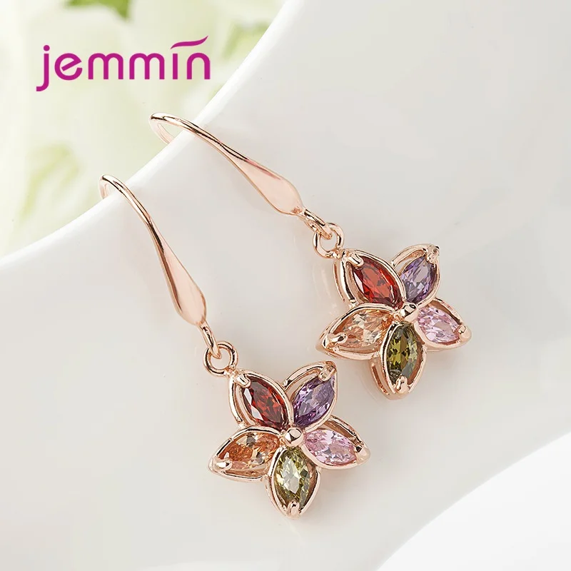 Bohemia Floral Multicolor Crystal Long Earrings for Women Fashion Flower 925 Silver  Dangle Drop Earrings Bobo Jewelry