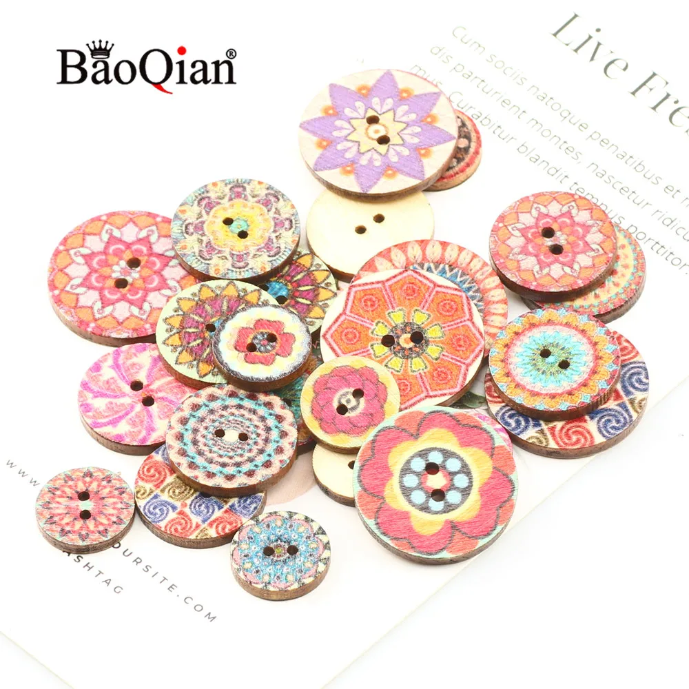 50pcs15-25mm Color Pattern Pattern Fashion Clothing Decoration Scrapbook Diy Wooden Home Sewing Button Accessories