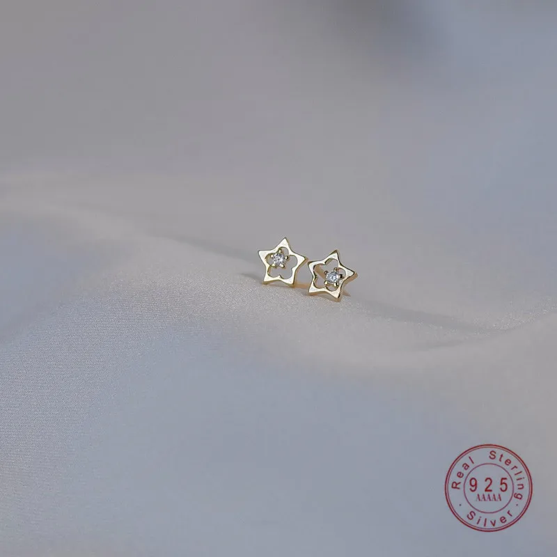 

HI MAN 925 Sterling Silver Plated 14K Gold Korean Star Hollow Flower Zircon Stud Earrings Women Exquisite All-match Jewelry