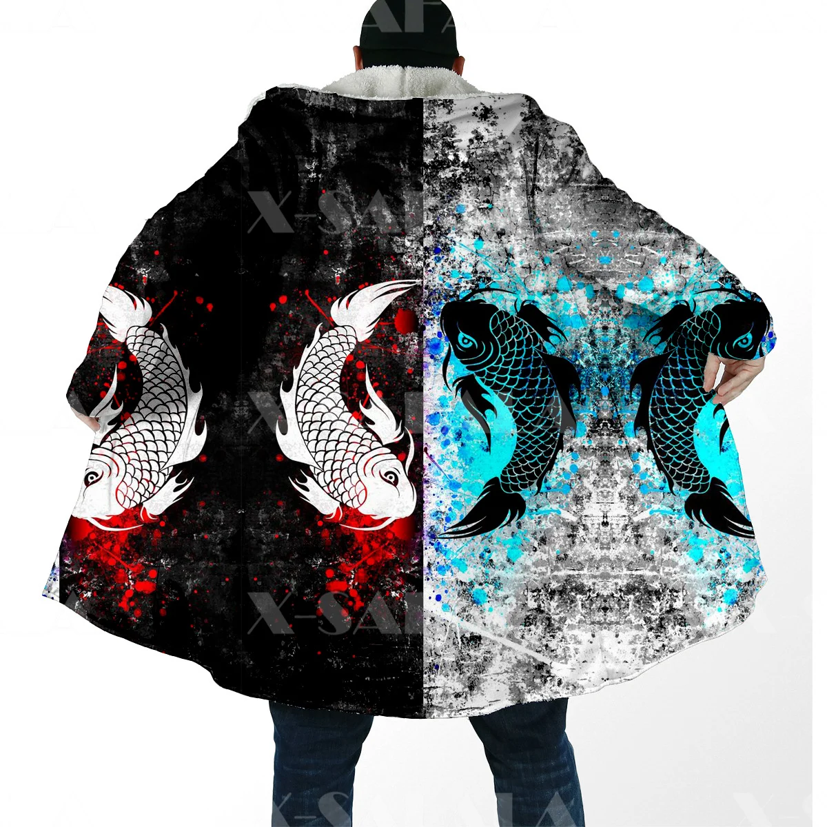 Thick Warm Hooded Cloak for Men Yin And Yang Dragon Wolf Overcoat Coat 3D Print Windproof Fleece Cape Robe Hooded Blanket-5